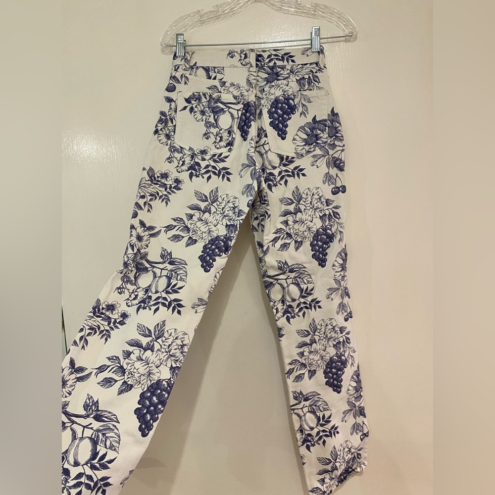 Reformation high rise white and blue Italian fruit print